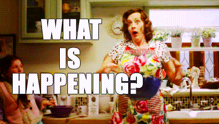 Joan Cusack freaking out in a kitchen, asking WHAT IS HAPPENING