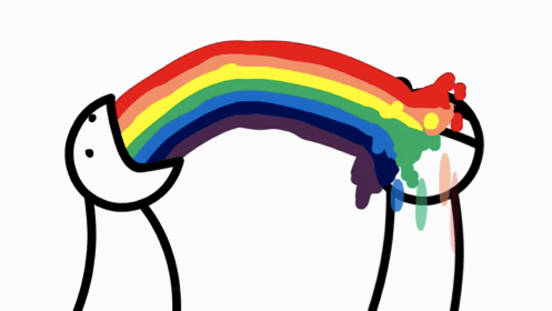 A man barfing a rainbow onto another man's face